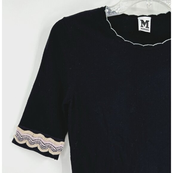 shirt top tee sweater short sleeve designer knit black crewneck S 6 42 - Picture 4 of 8